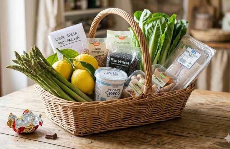 Lista della spesa salva-metabolismo post Pasqua con asparagi, zenzero, riso venere e yogurt greco